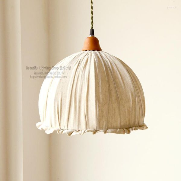 Lampes suspendues ancien lustre en coton et lin pays nordique rétro tête unique pour salon chambre à manger lampe