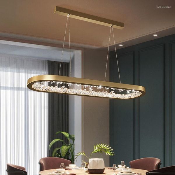 Lampes suspendues Ovale Design Moderne LED Lustre Cristaux Éclairage Vivant Dimmable Salle À Manger Hanglampe AC110V 220V