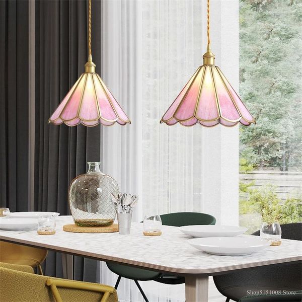 Lampes suspendues lustre rose pour filles nordique créatif cuivre éclairage chambre lampe de chevet réglable Restaurant lumières Luces Led