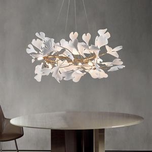 Pendant Lamps Porcelain Leaves Lights El Living Room Iron Art Decor Lustre Modern Lighting FIxtures Golden Hanging Lamp2267