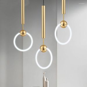 Lampes suspendues Design créatif post-moderne anneau circulaire lumière LED chaud Restaurant chambre bureau décoration luminaires