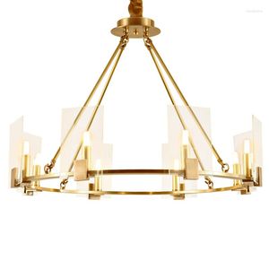 Lámparas colgantes Post Modern Foyer Light Luces de lujo Square Clear Glass Shade Dormitorio El Hall Decotation 8 Lámpara Droplight de cobre