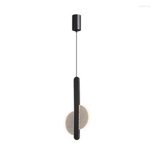 Lampes suspendues Post Moderne Plein Cuivre LED Tête Unique Salon Chambre Lampe De Chevet Barre Noire Pour Appareil Ménager