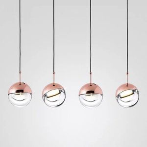 Lámparas colgantes Luces LED posmodernas Colgante Bola de metal Lámpara de vidrio Simplicidad nórdica Decoración para el hogar Dormitorio Lámpara de noche Colgante