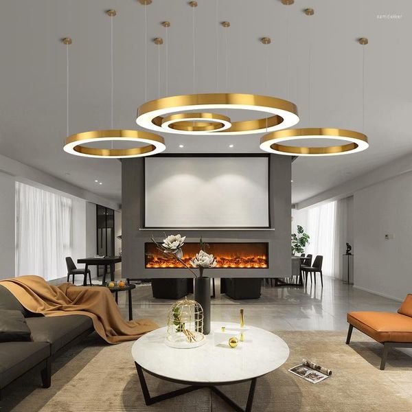 Hanglampen Post Moderne LED Verlichting Rond Rond Goud Ring Hanglamp Eetkamer Wonen Glans RVS