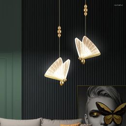 Lampes Suspendues Post Moderne De Luxe Papillon Lampe Suspendue Chambre À Côté Du Couloir Bar Comptoir Lumières Design Creative LED Luminaire