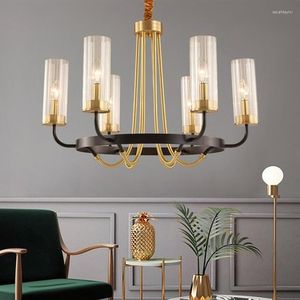 Hanglampen na moderne luxe kopermateriaal Luster luminaria E14 LED kroonluchter glazen tinten ronde verlichting lamparas