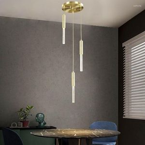 Hanglampen postmoderne luxe woonkamer strip kroonluchter sfeervolle 3heers eettafel koper high-end slaapkamer kristallamp