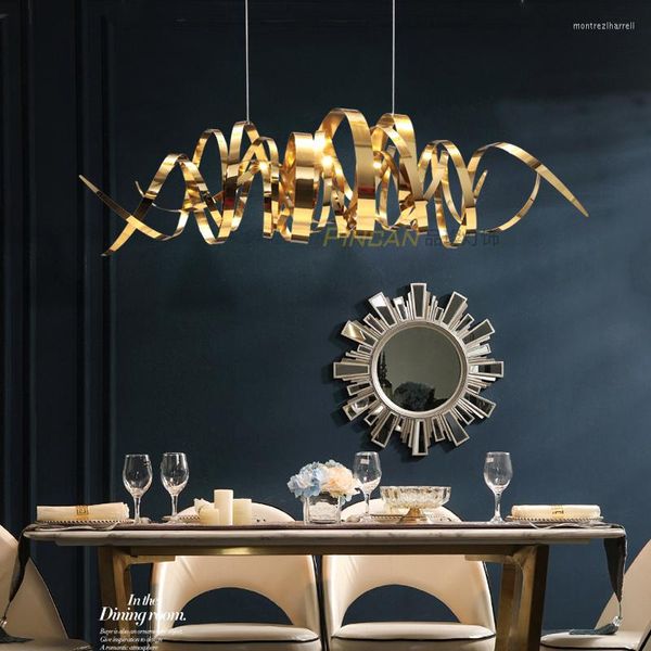 Lampes suspendues Restaurant de luxe post-moderne lustre en acier inoxydable métal salle à manger lampe de table personnalité créative étrangère décorative