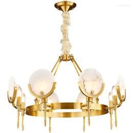 Lampes suspendues Post-moderne lustre en marbre salon salle à manger chambre étude tout cuivre lumière éclairage de luxe