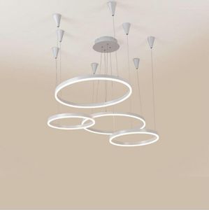 Lampes suspendues Post-moderne anneau en aluminium lampe de salon Simple LED Restaurant lumière café acrylique bureau lustre éclairage