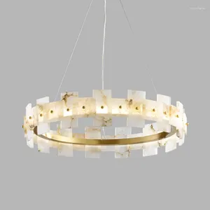 Lampes suspendues Postmodern tout-cuivre lustre salon design chinois créatif minimaliste salle à manger chambre lampe en marbre naturel