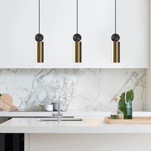 Hanglampen Postmoderne koperen lichten Noordse minimalistische bar aanrecht