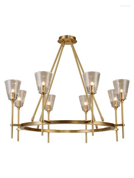 Lampes suspendues Lustre en cuivre postmoderne Simple Salon Chambre Étude Atmosphère Lumière Lampe en cristal de luxe