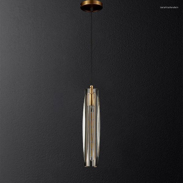 Lampes suspendues lustre en cristal postmoderne lumière luxe tout cuivre Simple chambre salon salle à manger barre simple tête petite