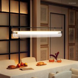 Lámparas colgantes de diseño posmoderno para restaurante, luz nórdica, comedor de lujo, mesa de Bar, lámpara Led acrílica larga creativa minimalista