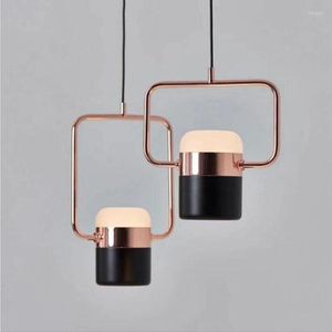 Lampes Suspendues Postmoderne Métal Placage Rose Or Champagne Noir Blanc Salon Chambre Restaurant Long Simple Lustre Led Luminaire