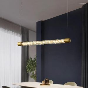 Hanglampen postmoderne minimalistische all-bronze eetkamer kroonluchter bar aanrecht lange striplamp