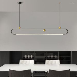 Hanglampen postmodern minimalistisch creatief restaurant lange strip led kroonluchter bar woonkamer eettafel koper decoratieve verlichting