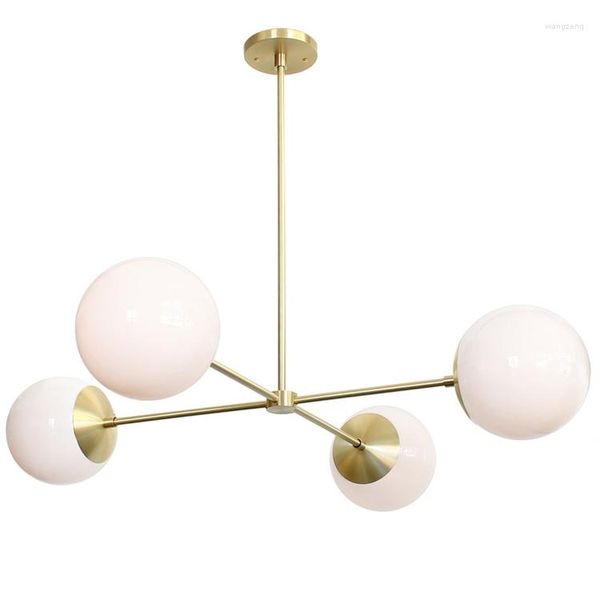 Lampes suspendues Produit Lumière Design De Luxe Simple Et À La Mode Dorée À Quatre Têtes Salle À Manger Chambre Boule Lustre En Verre