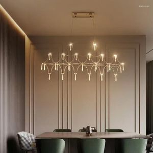 Hanglampen Rechthoekige Minimalistische Roestvrijstalen Kroonluchter Voor Eetkamer Kunst Kristal Vormige Led Moderne Bar Teller