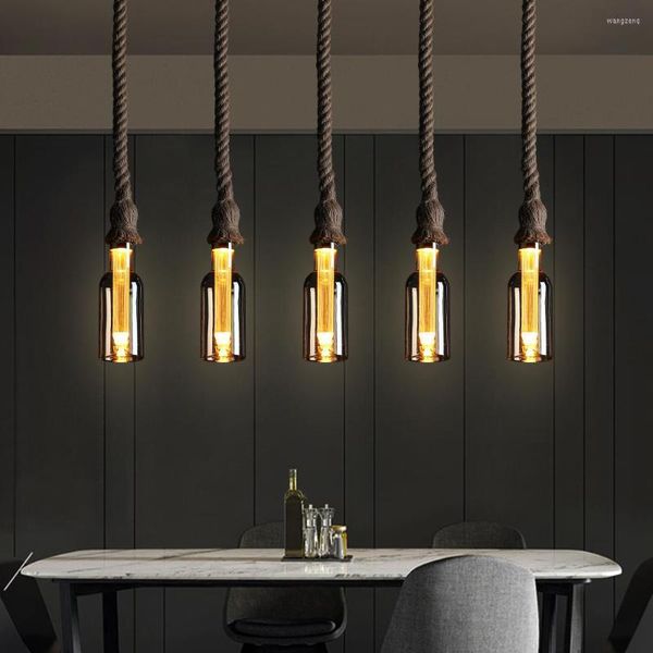 Lampes Suspendues Rétro 10W LED Lampe Suspendue Creative Corde De Levage Bouteille En Verre Lustre Restaurant Bar Café Décoration Luminaires