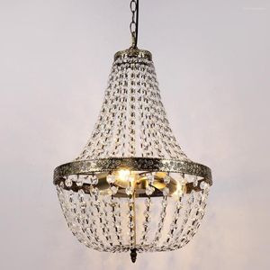 Lampes suspendues Rétro Antique Cristal Gouttes Lustres E26 / E27 3 Lumières Luxure Pour Salon Église El Hall Matériel Éclairage Lampe