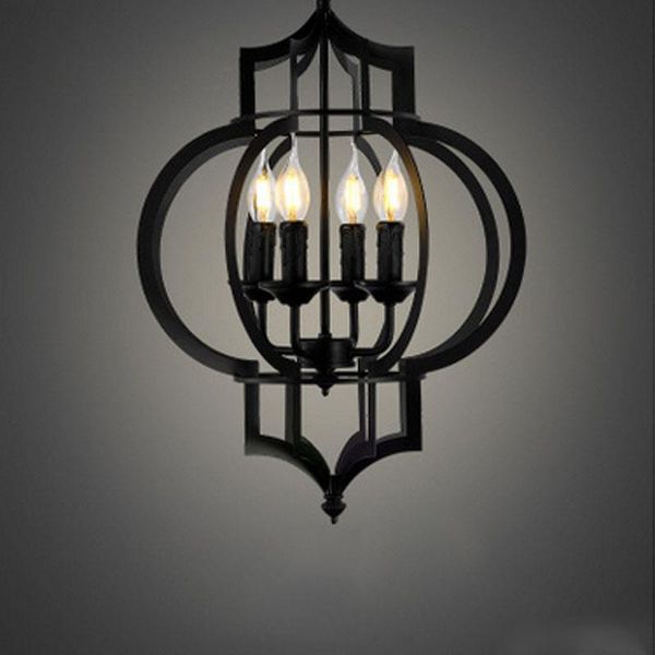 Lámparas colgantes Retro Lámpara de hierro negro Sala de estar Araña Venta al por mayor Creativo Personalizado Estilo americano Linternas colgantes Iluminación Colgante