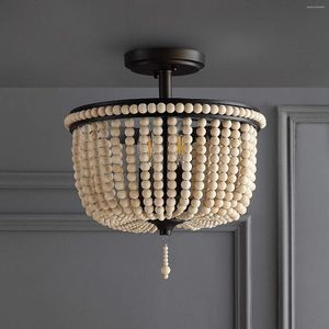 Lampes suspendues rétro bohème chambre lustre bois perle lumières luminaire style français café salon salon droplight expérimental