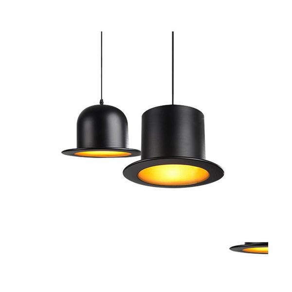 Lampes suspendues Lustre rétro Jazz chapeau haut-de-forme lampe en aluminium 110V 220V E27 extérieur noir à l'intérieur de la barre d'or comptoir chambre café goutte de DH518