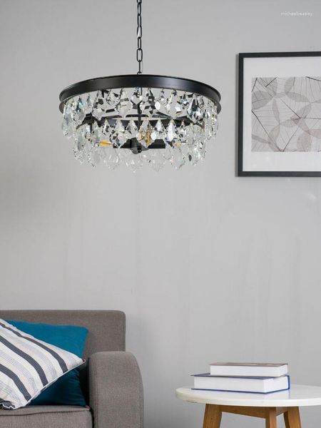 Lámparas colgantes Lámpara de cristal retro Moda Post Candelabro moderno Dormitorio nórdico Comedor en casa Negro