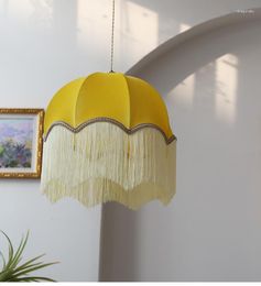 Hanglampen Retro Citroengeel Kwastje Kroonluchter Amerikaans Frans Vintage Eetkamer Slaapkamer Stof Decoratief