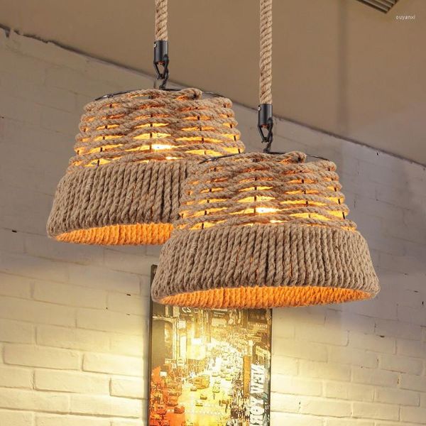 Pendants LAMPS Retro Style Chandelier American Country Cafe Restaurant Bar Internet Personnalité Corde tissée LB12262