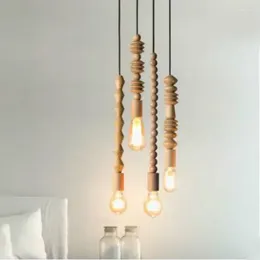 Lampes suspendues Style rétro lumières chêne en bois perles géométriques lampe salle à manger Droplight luminaire suspendu WJ429
