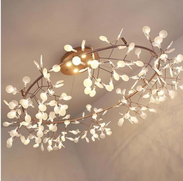Lámparas colgantes Luz de araña LED de luciérnaga romántica Rama de árbol con estilo / Comedor de metal redondo Restaurante Foco de techo Araña Penda