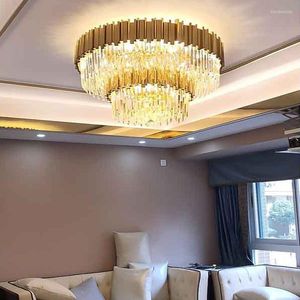 Lampes suspendues lustre rond moderne Simple salon atmosphère salle à manger chambre lumière luxe cristal plafonnier