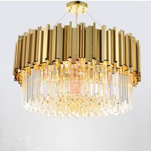 Lampes suspendues ronde lustre moderne éclairage salon lampe en cristal d'or luxe en acier inoxydable LED lustre encastré lumière