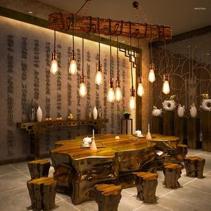 Lampes suspendues Lampe rustique Café Chambre Salle à manger Décor industriel Loft Lustres Solide Rétro Suspension en bois Luminaire