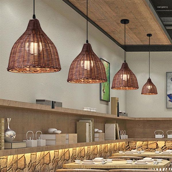 Lampes suspendues Lustre rustique en rotin tissé Plafonnier en bambou naturel Droplight Pour Salon Café Bar Salon Décoration