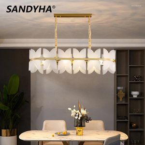 Lámparas colgantes SANDYHA Modern Luxury Dining Room Chandelier Decoración interior Living Long Glass LED Art Designer Lighting