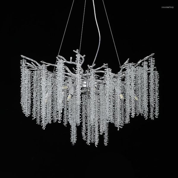 Lampes suspendues vente moderne en aluminium branche lustre cristal gland lampe décoration de la maison