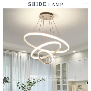 Lampes suspendues SHIDE Lampe moderne LED Anneaux Cercle Suspendu Lustre Blanc Loft Salon Salle à manger Cuisine Luminaire intérieur