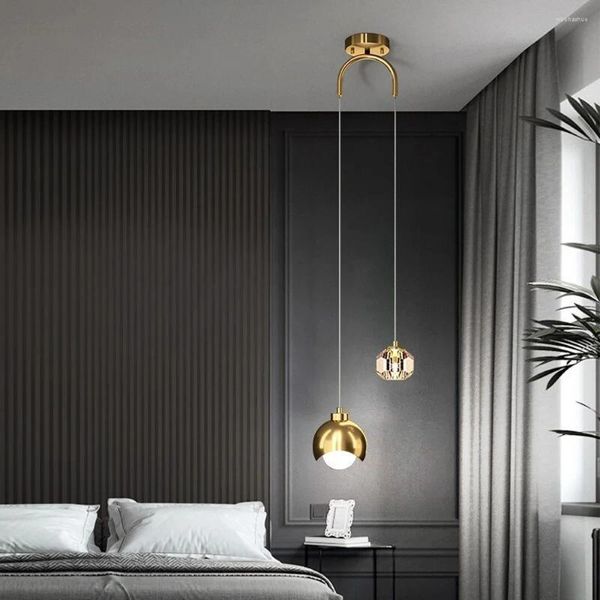 Lámparas colgantes Diseño corto Comedor Lámpara LED Oro Negro Mesa de noche moderna Cristal Bar Iluminación