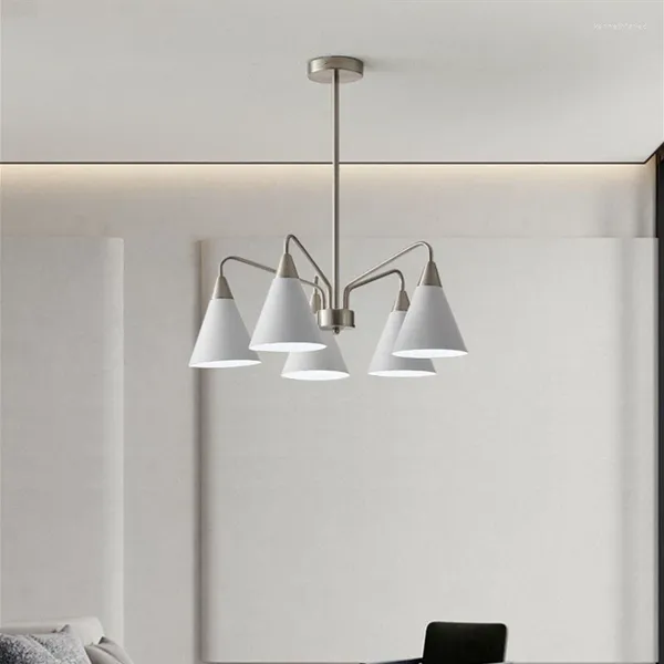 Lámparas colgantes Metal plateado E27 Lámpara colgante para comedor Cocina Dormitorio Foyer Accesorios de iluminación Blanco Cónico