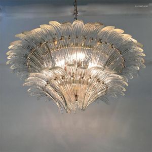 Lampes suspendues Simple lustre en verre haut de gamme atmosphère fleur lampe lumière luxe rétro Villa salon salle à manger éclairage