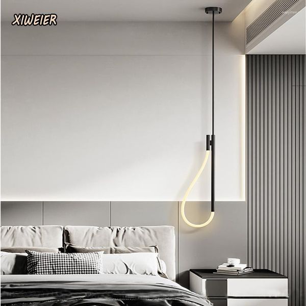 Lampes suspendues Simple Moderne Creative Chevet Salon Lustre Suspendu Designer Italien Optique Corde Lumineuse Longue