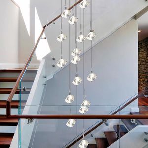 Hanger lampen eenvoudige moderne traplamp lange lichten duplex vloer woonkamer vierkante kristallen verlichting trapspender