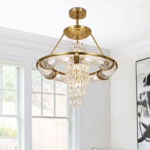 Lampes suspendues Lustre en cristal post-moderne simple Salon atmosphérique de luxe Lampe en cuivre Haut de gamme Exquis Dining Villa Lighting