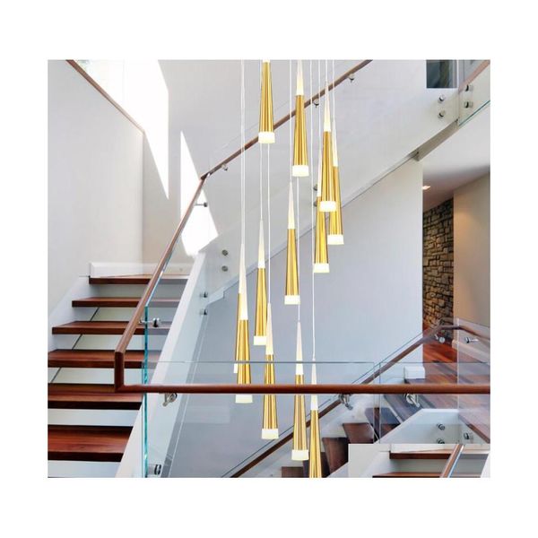 Lampes suspendues Argent Or Escalier En Colimaçon Lustre Salon Escalier Hall El Led Lustres Modernes Lampe Drop Livraison Lumières Dh9D5