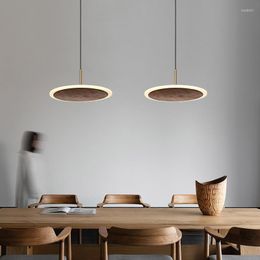 Hanger lampen massief walnootlicht moderne houten verlichting led ring enkele lampje dinertafel lampara madera lampe bois